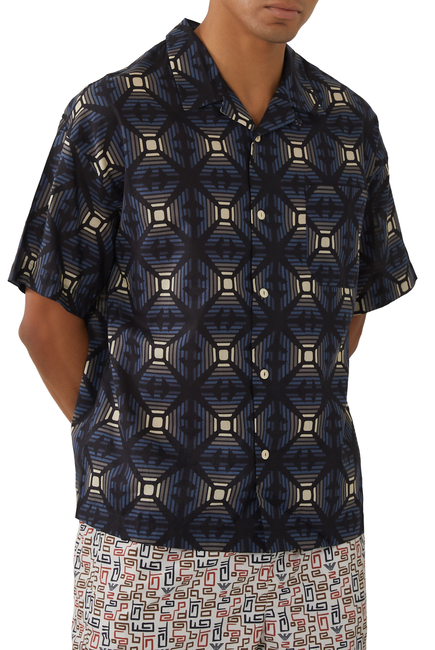 Geometric Print Bowling Collar Shirt